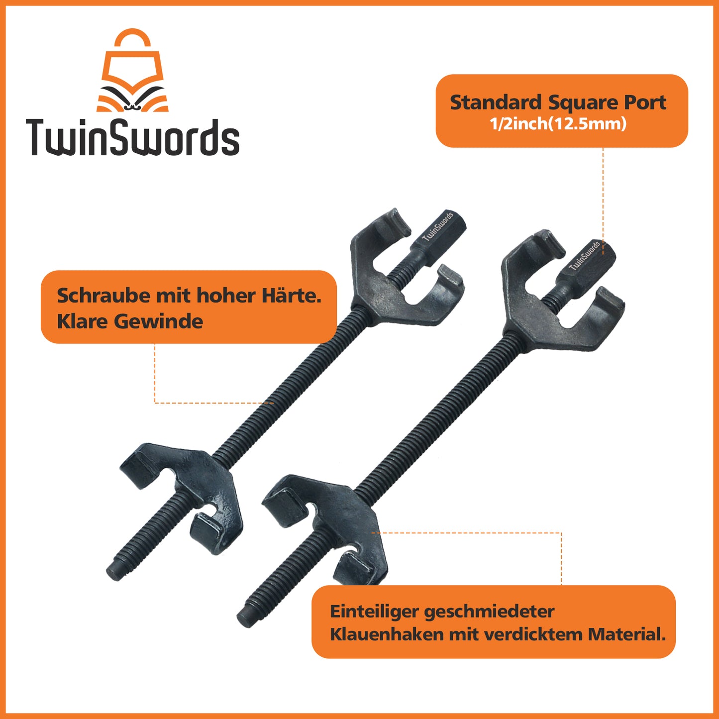 TwinSwords spring compressor set tool | Lowering tuning universal spring strut tension, up to 370mm. 2 pcs. 1 set