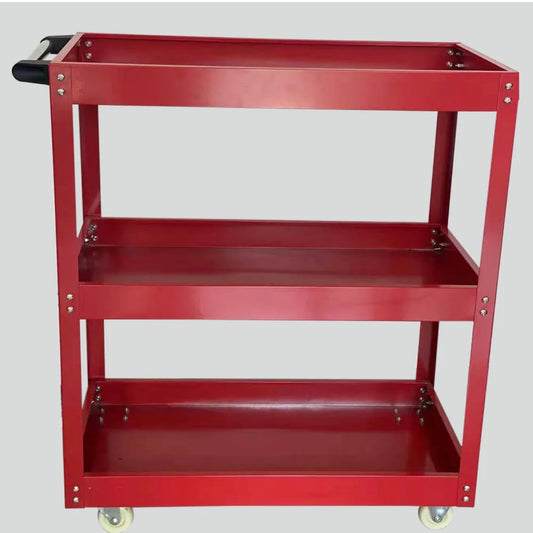 Werkstatt-Rollwagen Montagewagen | Werkzeugwagen | Flexible Rollen | Belastbarkeit bis zu 100 kg | 3 Fächer | Rot