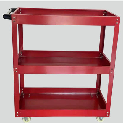 Werkstatt-Rollwagen Montagewagen | Werkzeugwagen | Flexible Rollen | Belastbarkeit bis zu 100 kg | 3 Fächer | Rot  Beschädigt