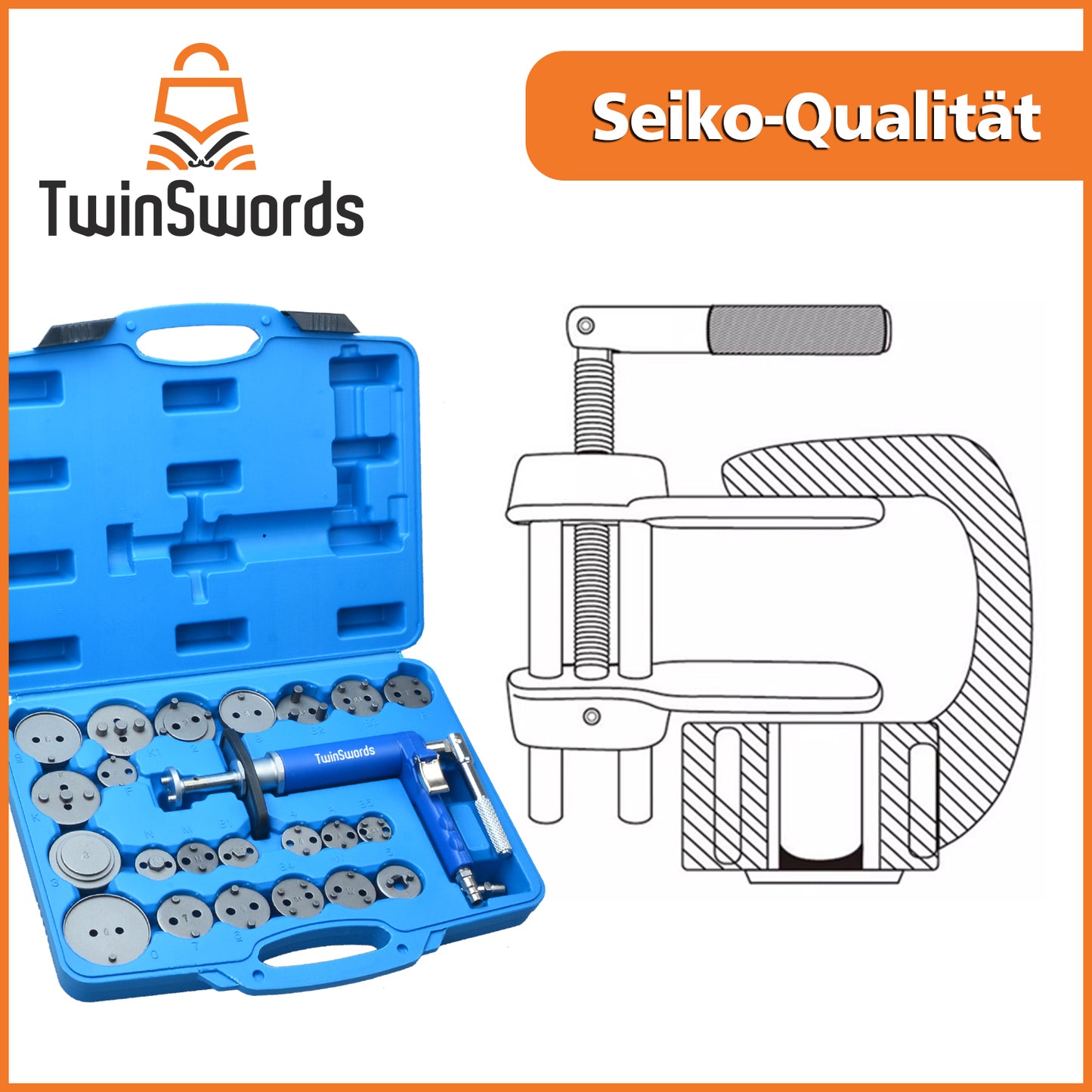 TwinSwords Pneumatischer Bremskolbenrücksteller | Druckluft Bremskolben Rücksteller Werkzeug set 23-teiliges 1 Set